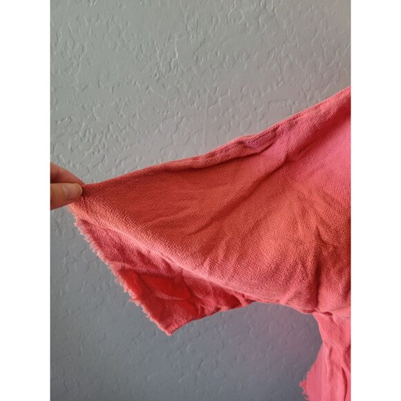 Oh My Gauze Pink Short Sleeve Lagenlook Top Size L Colorful Relaxed Linen Casual - Picture 4 of 9